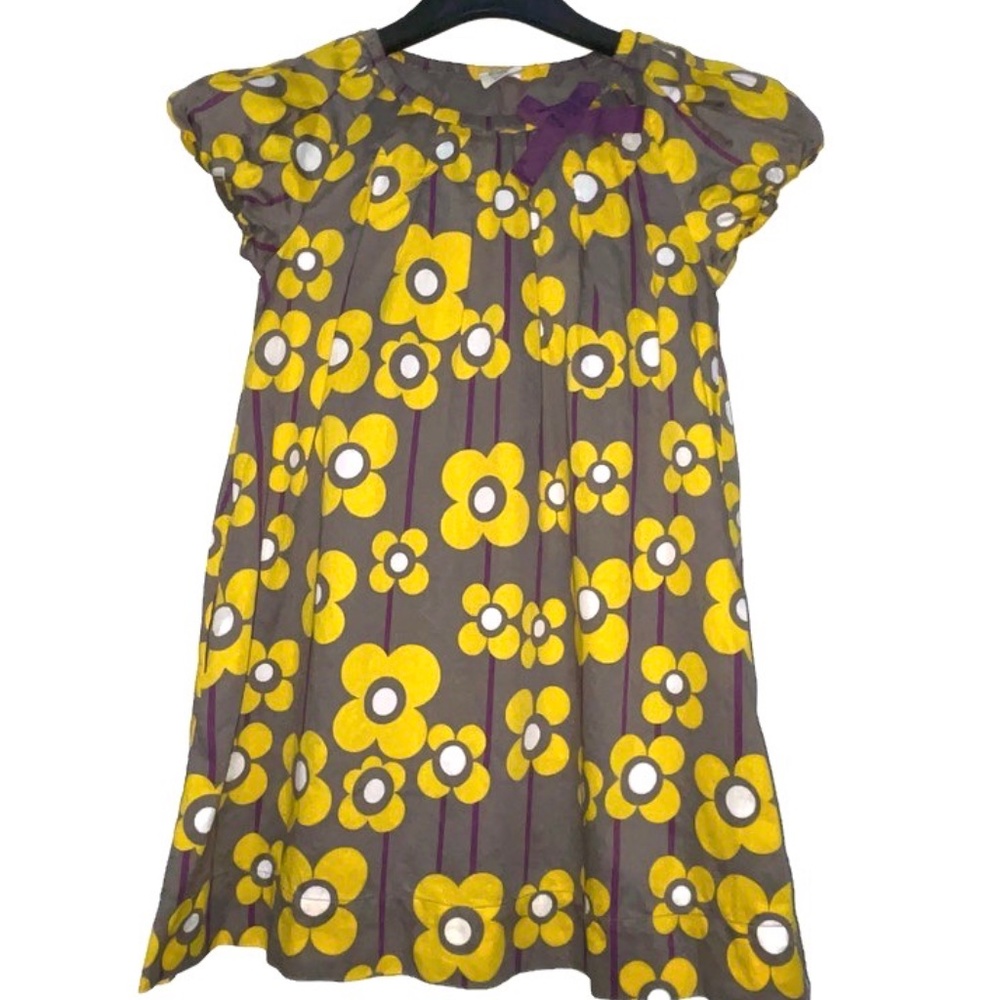 Mini Boden Grey & Yellow Floral Print Dress  Sz 9-10 Y